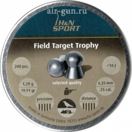 Пули для пневматики H&N Field Target Trophy 6,35 мм 1,29 гр 200 шт Пули для пневматики H&N Field Target Trophy 6,35 мм 1,29 гр 200 шт