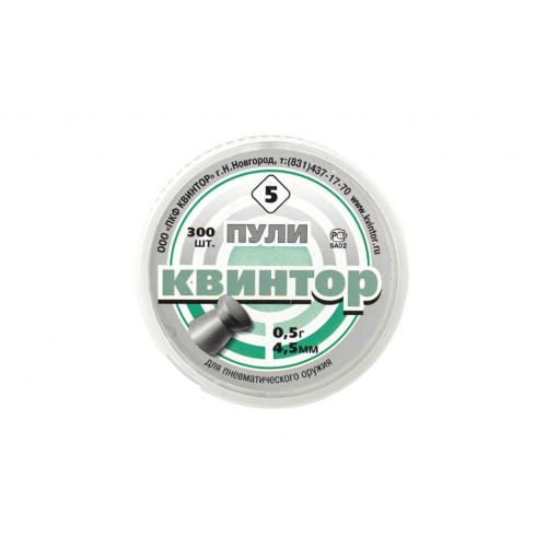 Пули для пневматики Квинтор плоская головка 4,5 мм 0,53 гр 300 шт Пули для пневматики Квинтор плоская головка 4,5 мм 0,53 гр 300 шт