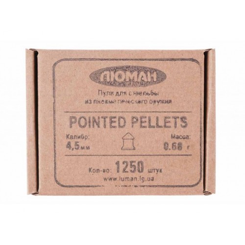 Пули для пневматики Люман Pointed pellets 4,5 мм 0,68 гр 1250 шт Пули для пневматики Люман Pointed pellets 4,5 мм 0,68 гр 1250 шт