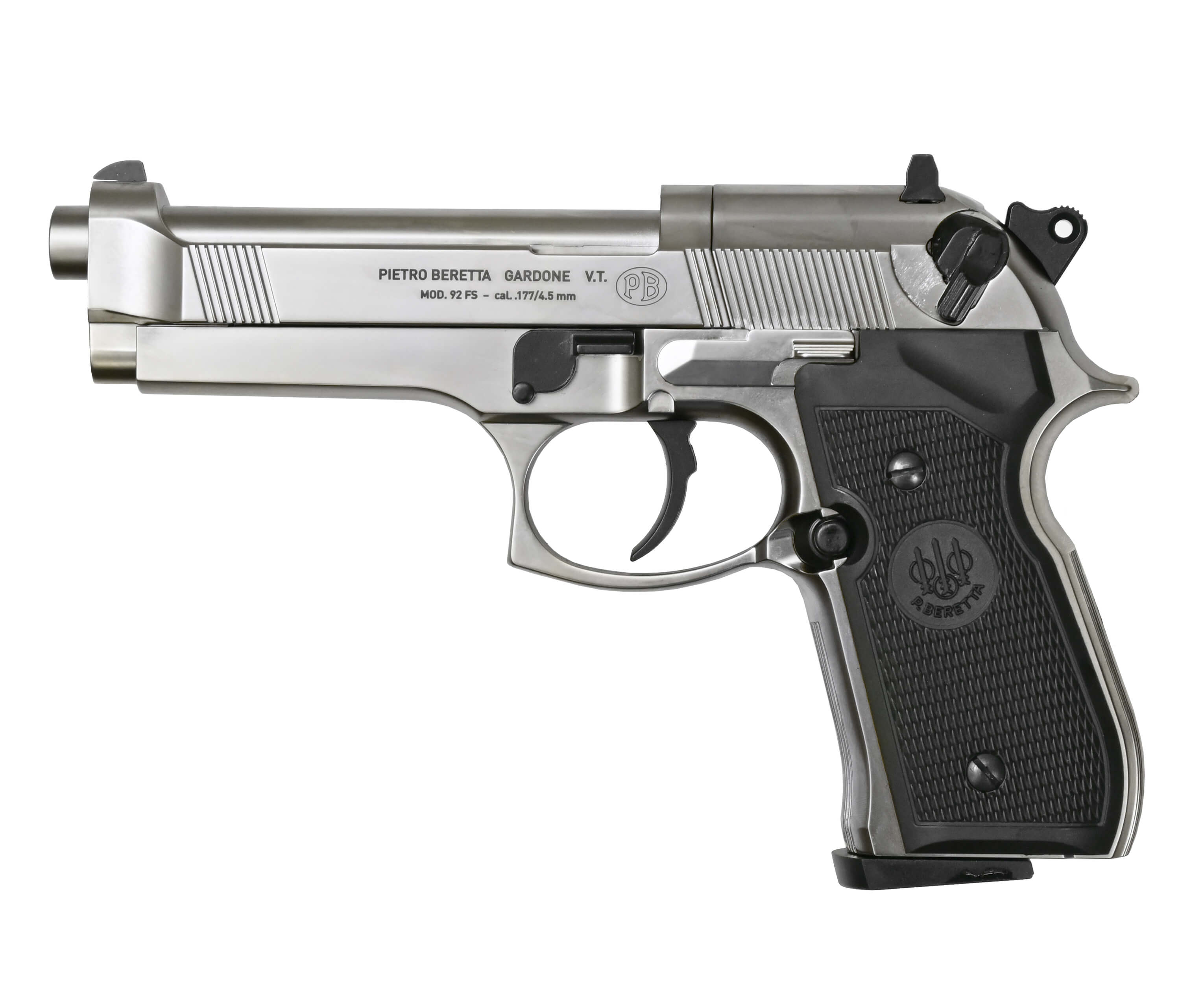 Пневматический пистолет Umarex Beretta 92 FS никель с чёрными накладками 4,5 мм