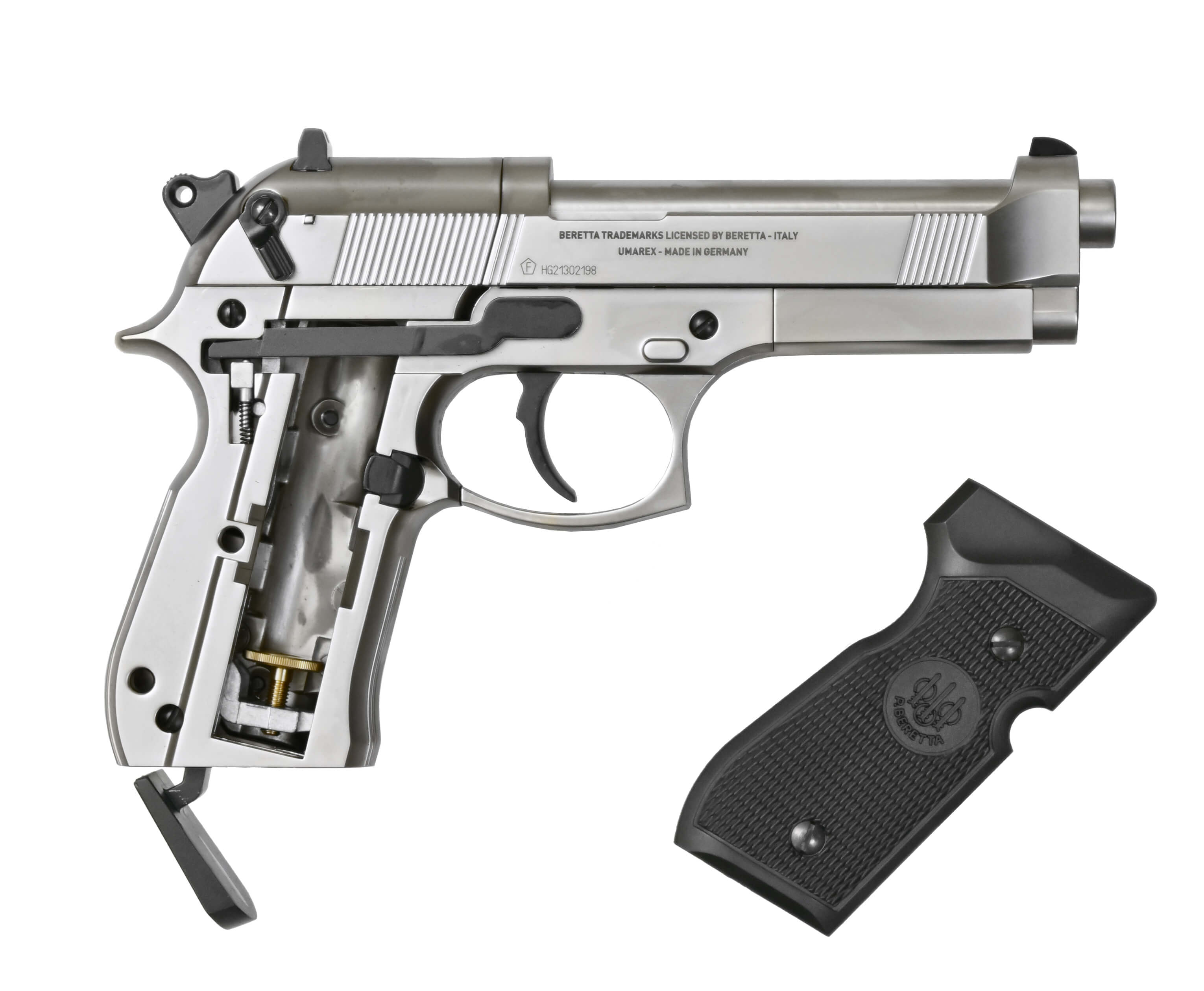 Пневматический пистолет Umarex Beretta 92 FS никель с чёрными накладками 4,5 мм