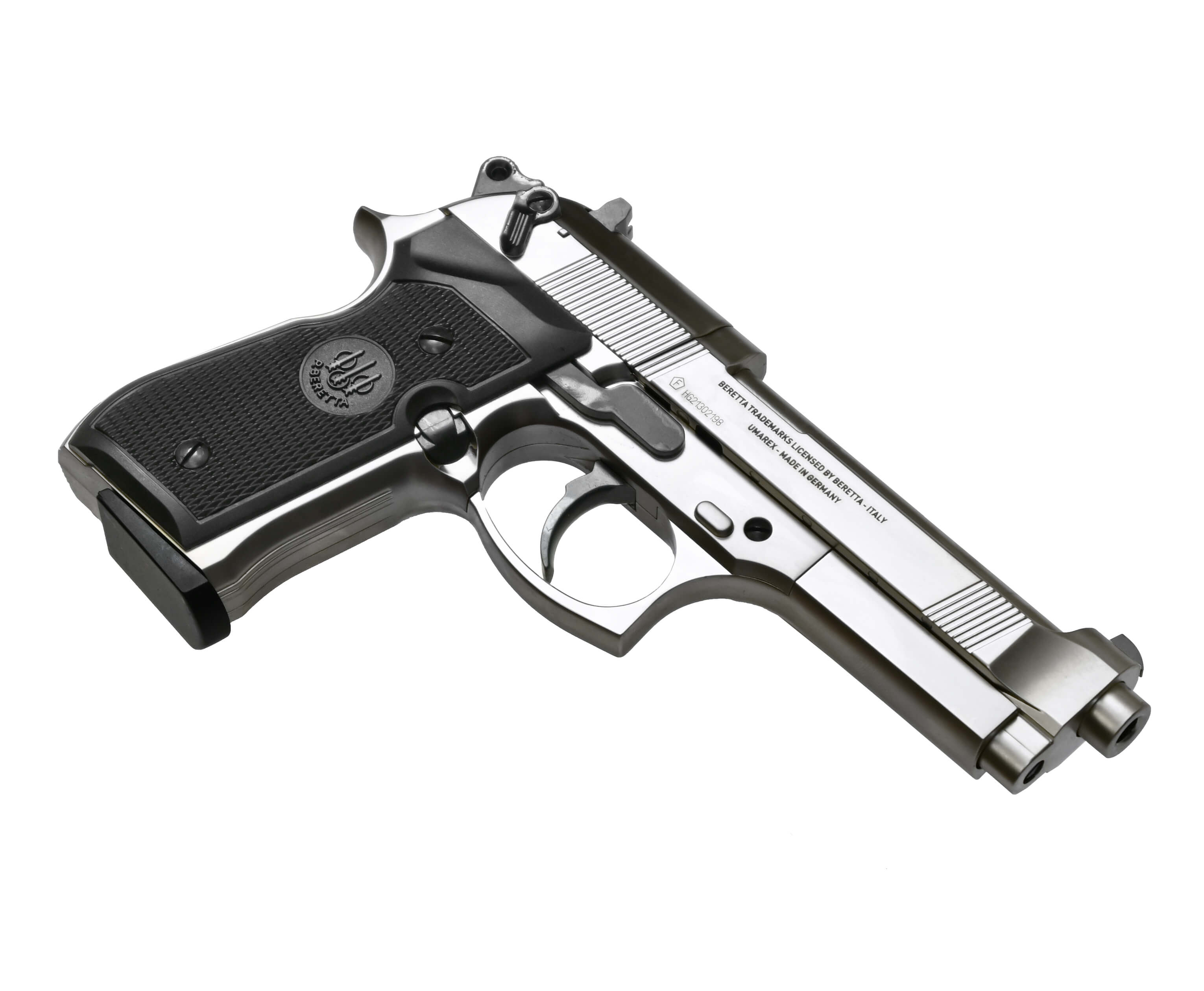 Пневматический пистолет Umarex Beretta 92 FS никель с чёрными накладками 4,5 мм