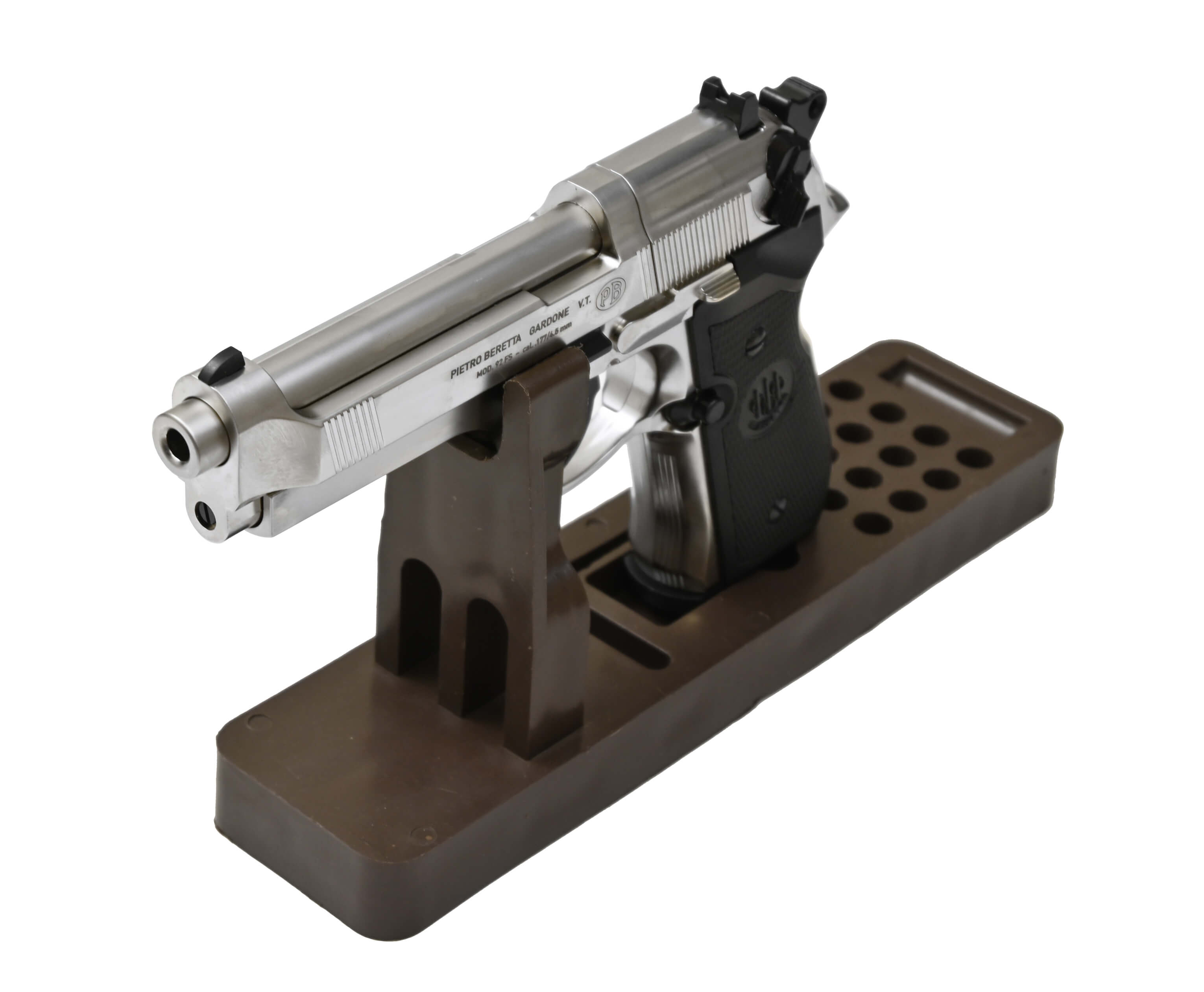 Пневматический пистолет Umarex Beretta 92 FS никель с чёрными накладками 4,5 мм