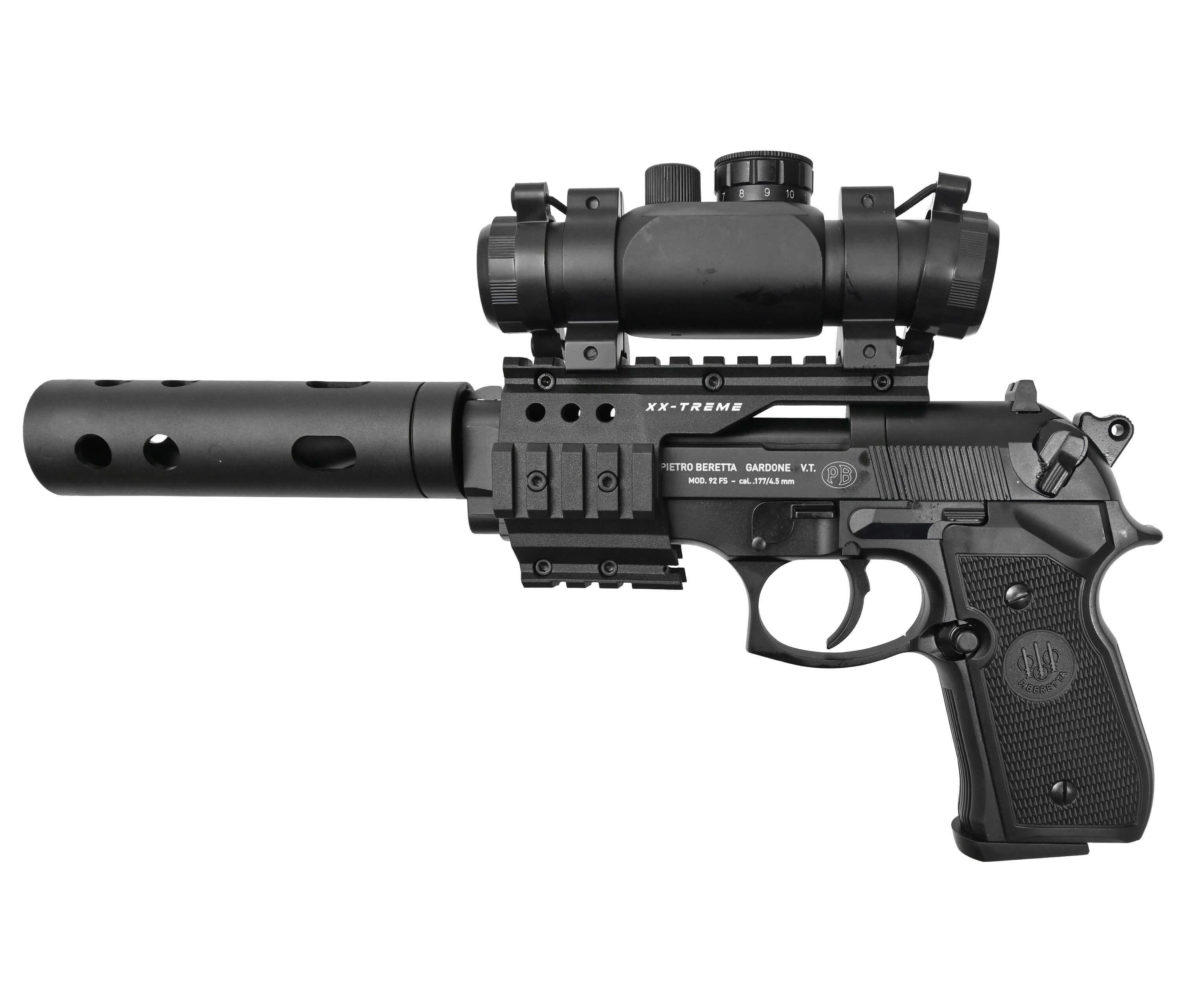 Пневматический пистолет Umarex Beretta 92 FS XX-TREME (глушитель, коллиматор) 4,5 мм 