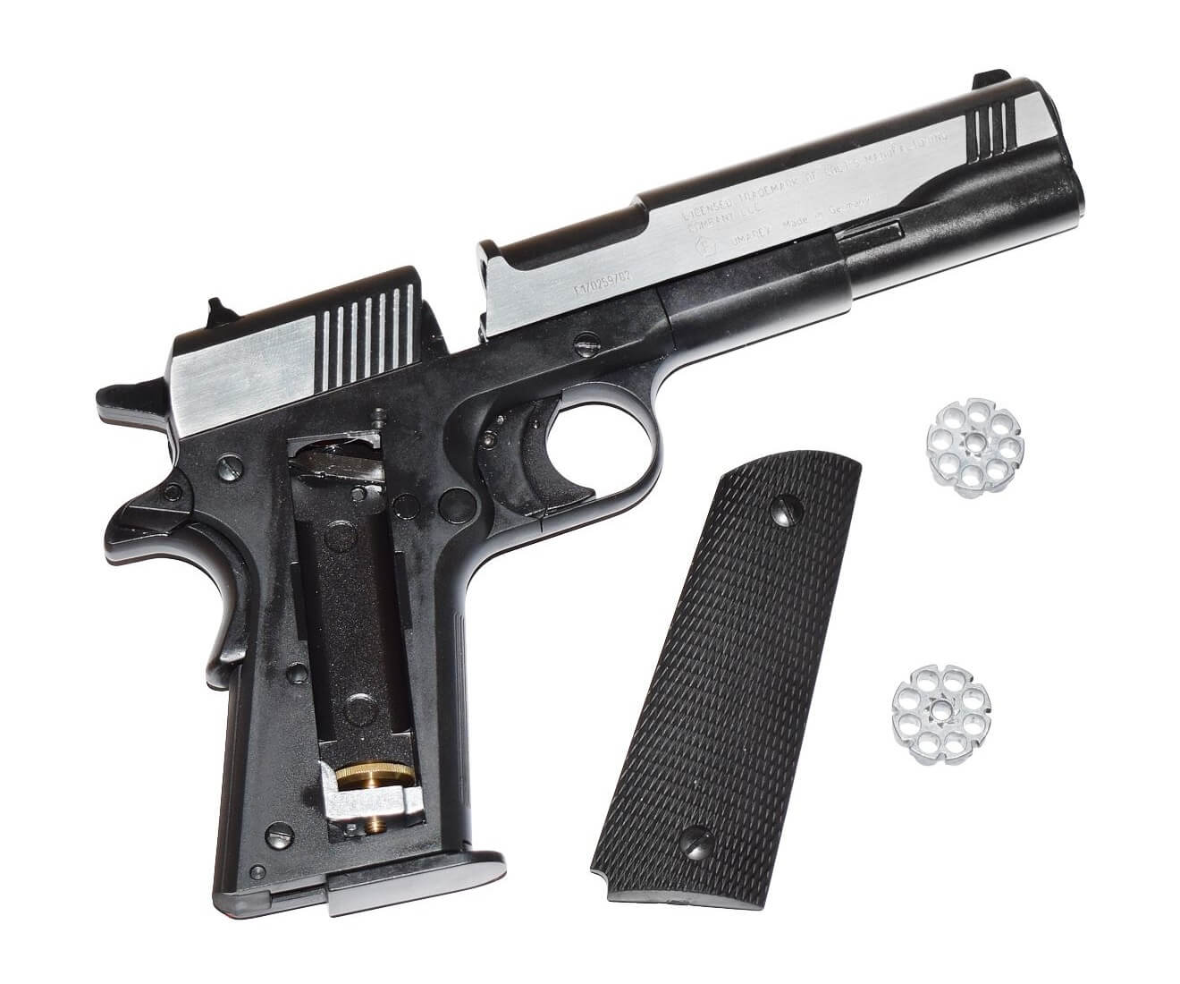 Пневматический пистолет Umarex Colt Government M1911 A1 Dark OPS хром. с черн. пласт. накладками 4,5 мм