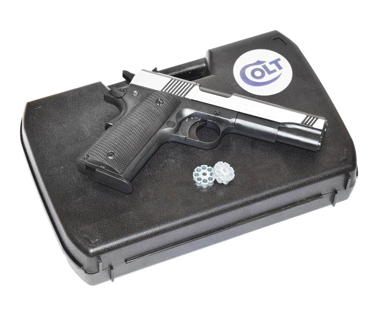 Пневматический пистолет Umarex Colt Government M1911 A1 Dark OPS хром. с черн. пласт. накладками 4,5 мм