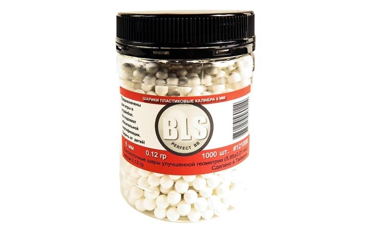 Шарики страйкбольные пластиковые 6 мм BLS 0,12 гр белые 1000 шт